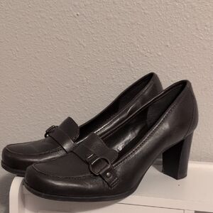 Connie Black Buckle Heels